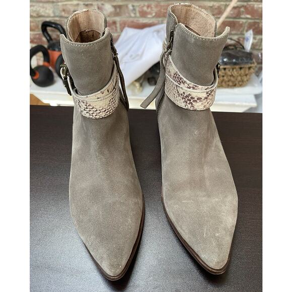 Anthropologie Liendo Seychelles Ankle Boots Suede Taupe Gray Snakeskin Size‎ 7 - Picture 10 of 10